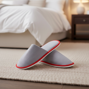 Disposable Grey Cloth Hotel Slippers with Anti-Slip Eco-Friendly