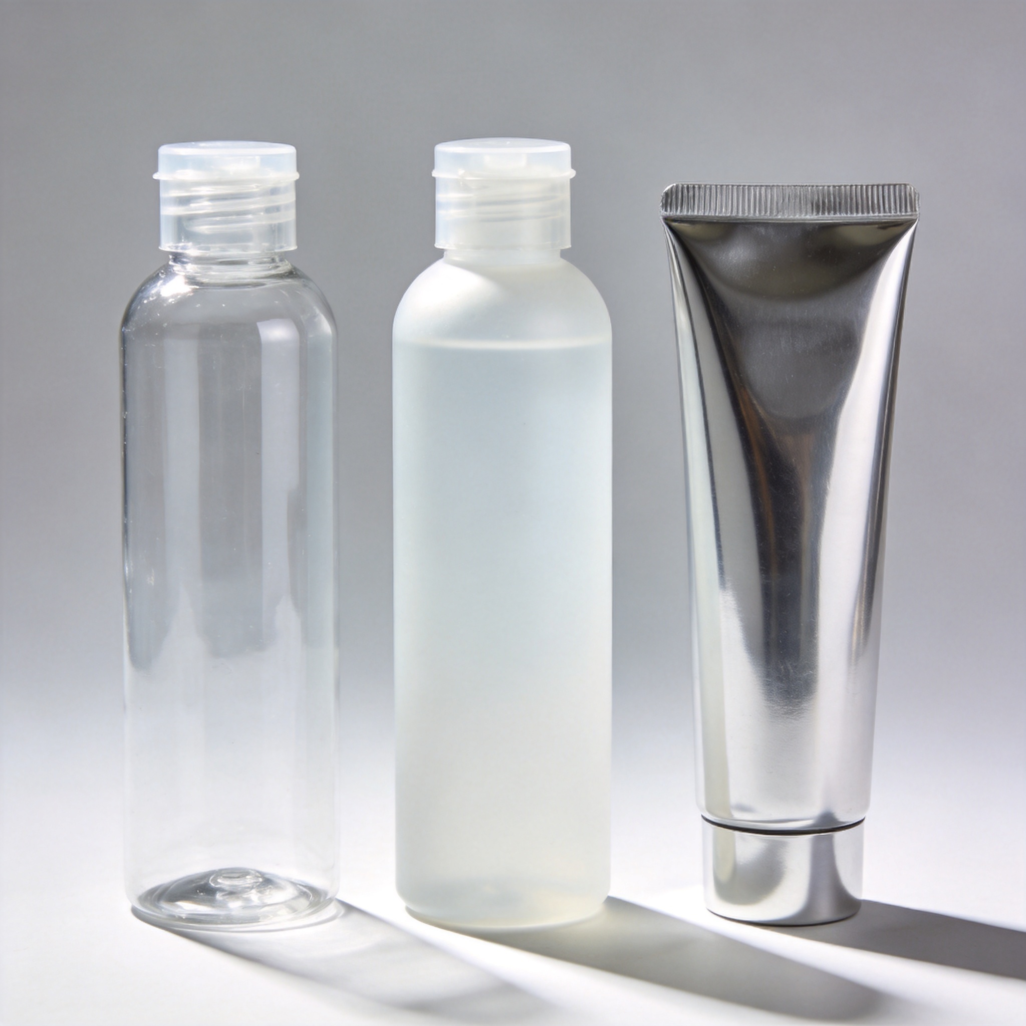 PET bottle, PE bottle, and aluminum tube cross-section comparison